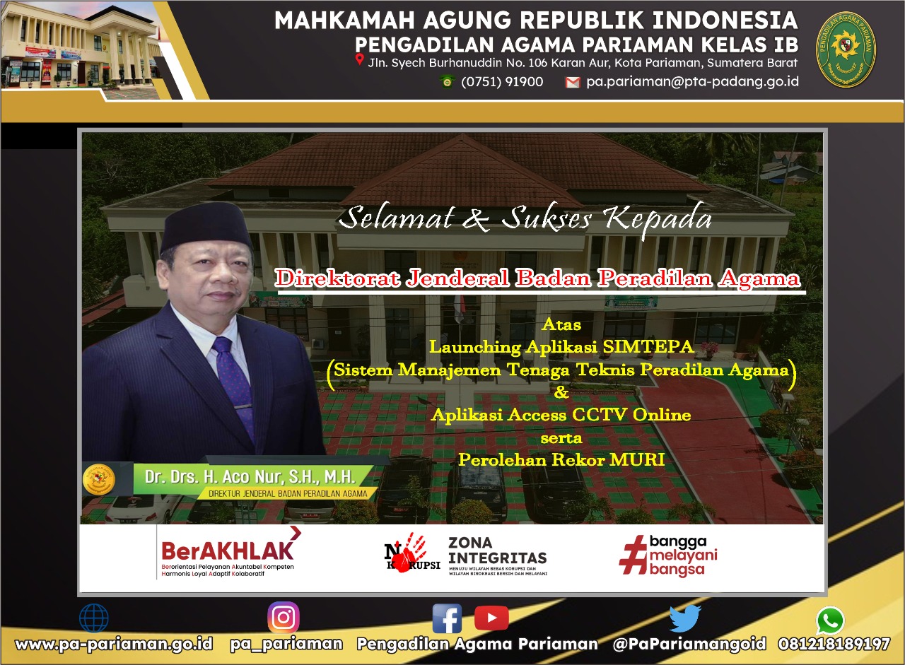 Selamat dan Sukses Kepada Direktorat Jenderal Badan Peradilan Agama Mahkamah Agung Republik Indonesia
